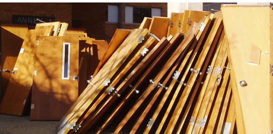 Subject: Doors Salvaged from Deconstruction Project; Location: Madison, WI; Date: October 2005; Photographer: Rebecca Thorman